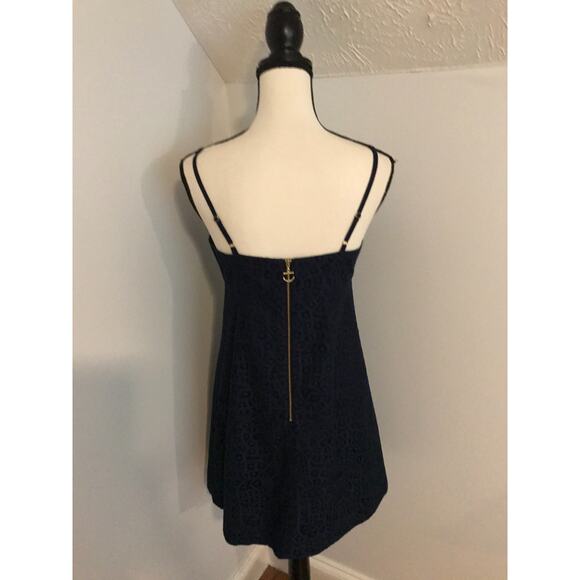 Lilly Pulitzer Karina Navy Blue Eyelet Overlay Mini Dress - Size 4 - Picture 3 of 10